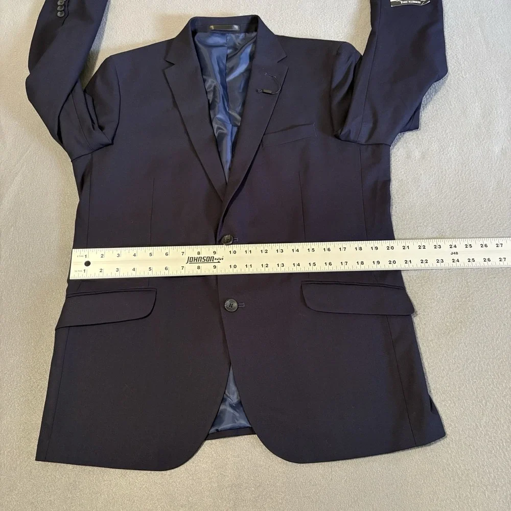 Kenneth Cole Stretch Sport Coat 42R‎ Navy Solid Angled Pockets Blazer 11-300541